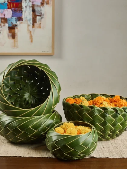 Round Woven Leaf Basket